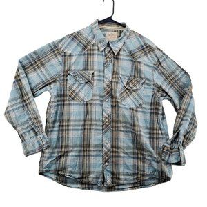 Route Sixty Six Shirt Men's L/S Pearl Snap Up Western Flair Plaid Blue XL